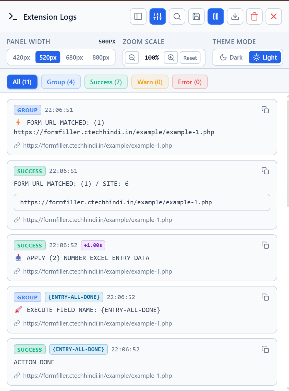 Extension Logs Viewer Interface